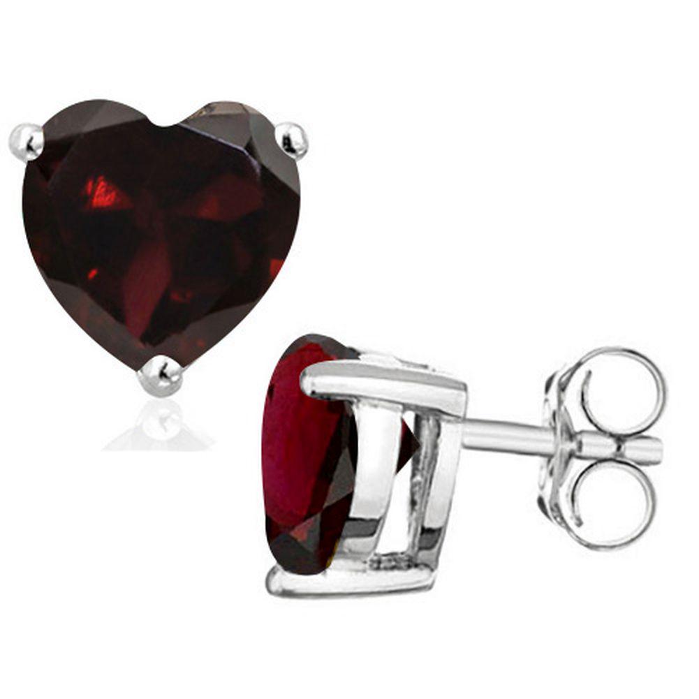 5MM Heart Cut Garnet 1.2CTW Stud Earrings in Sterling Silver: In platinum over .925 sterling silver basket mountings with friction backs included. Contains 2 heart cut garnet gemstones with excellent color and clarity,approx. 1.2CTW, 5mm each. 0.9g