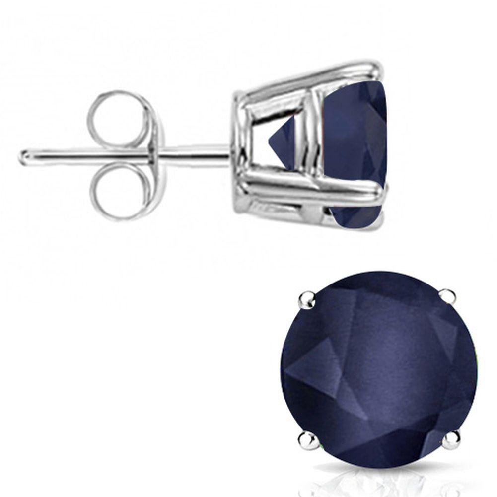 6MM Round Cut Midnight Sapphire 2CTW Stud Earrings in Sterling Silver: In platinum over .925 sterling silver basket mountings with friction backs included. Contains 2 round cut genuine midnight sapphire gemstones with deep blue/black color,approx. 2CTW, 6mm each. 1.4g