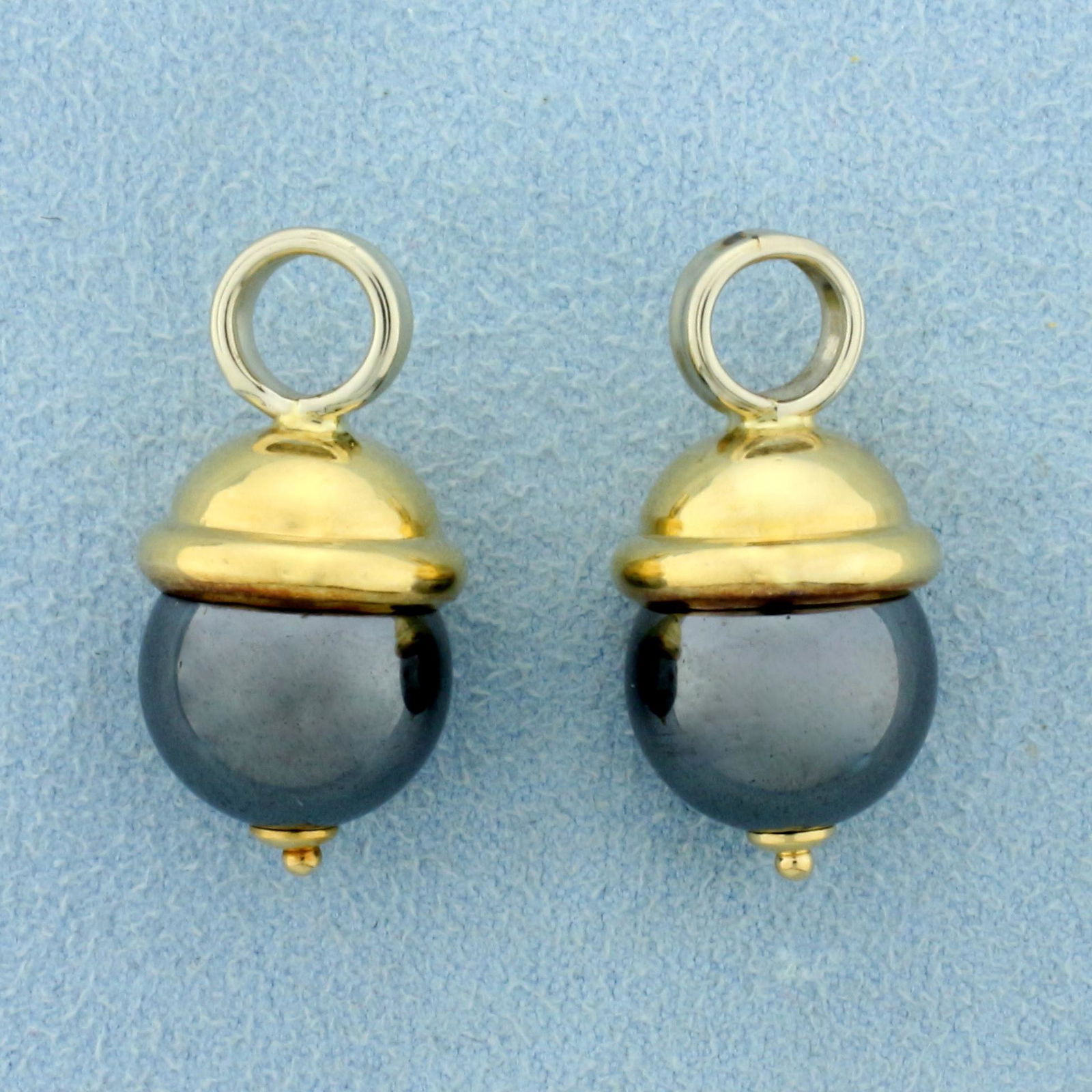 Hematite Hoop Earring Enhancers Or Charms In 18k Yellow And White Gold