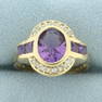 Amethyst and Diamond Ring in 14k Yellow Gold