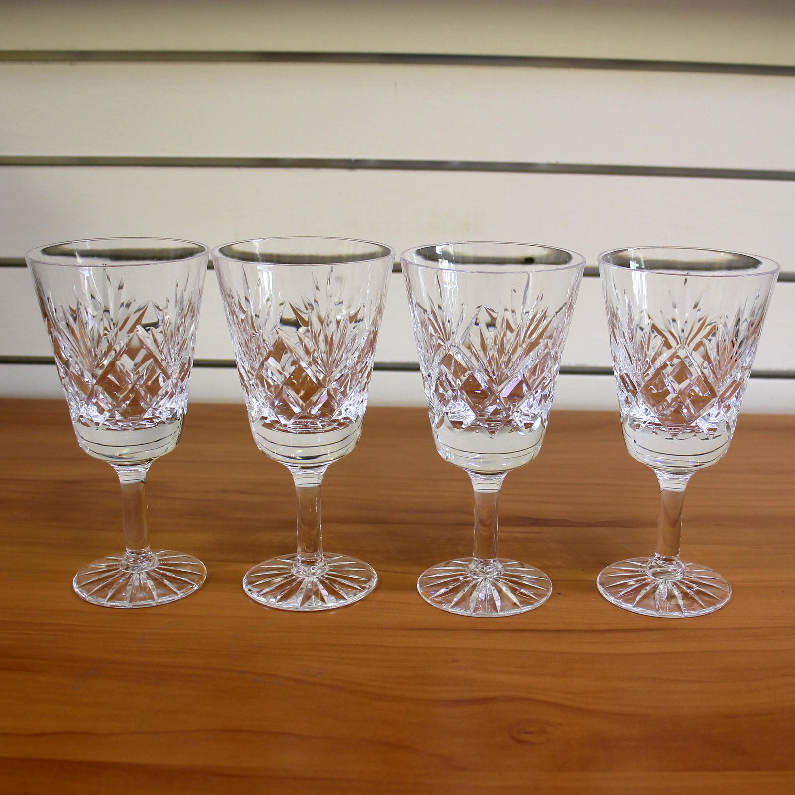 Vintage Cut Crystal Wine or Water Glasses Set of 4: 4 water or wine glasses 6 1/4 inches tall. Excellent condition. Heavy weight.