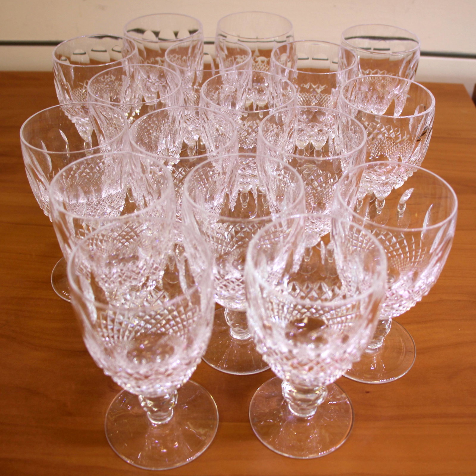 Waterford Crystal Colleen Wine Glasses Set of 17: 17 Claret wine glasses 4 3/4 inches tall. Excellent condition.