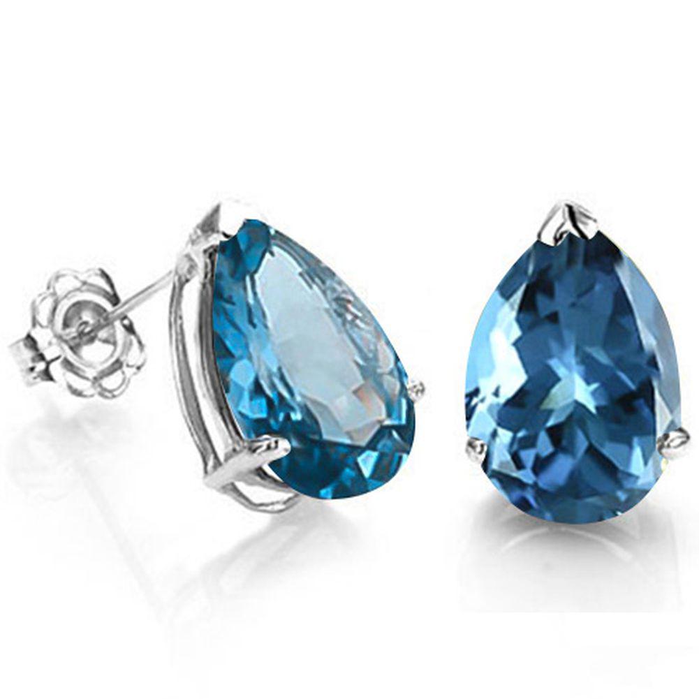7x5MM Pear Cut London Blue Topaz 2CTW Stud Earrings in Sterling Silver: In platinum over .925 sterling silver basket mountings with friction backs included. Contains 2 pear cut London blue gemstones with excellent color and clarity, approx. 2CTW, 7x5mm each. 1.3g