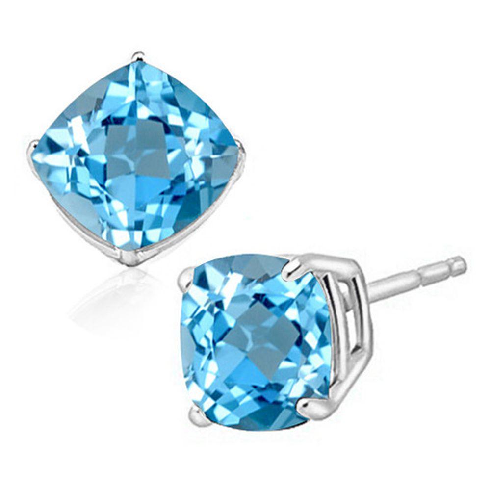 6MM Cushion Cut Sky Blue Topaz 2CTW Stud Earrings in Sterling Silver: In platinum over .925 sterling silver basket mountings with friction backs included. Contains 2 cushion cut sky blue topaz gemstones with excellent color and clarity,approx. 2CTW, 6mm each. 1.4g
