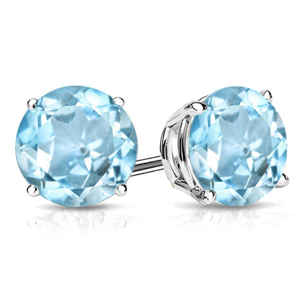 8MM Round Cut Sky Blue Topaz 4.2CTW Stud Earrings in Sterling Silver: In platinum over .925 sterling silver basket mountings with friction backs included. Contains 2 round cut sky blue topaz gemstones with excellent color, approx. 4.2CTW, 8mm each. 2.6g