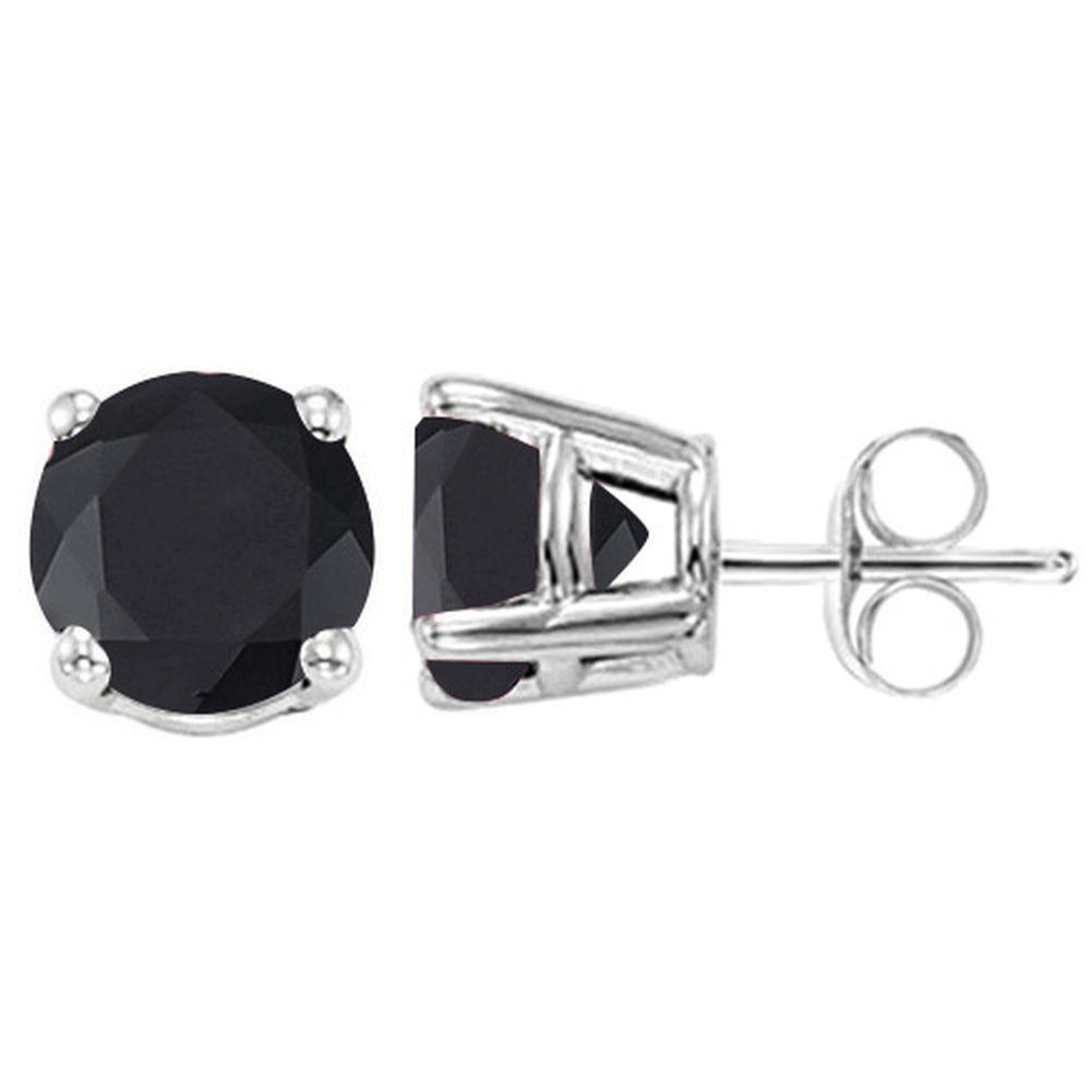 5MM Round Cut Midnight Sapphire 1.3CTW Stud Earrings in Sterling Silver: In platinum over .925 sterling silver basket mountings with friction backs included. Contains 2 round cut genuine midnight sapphire gemstones with deep blue black color, approx. 1.3CTW, 5mm each. 1.0g