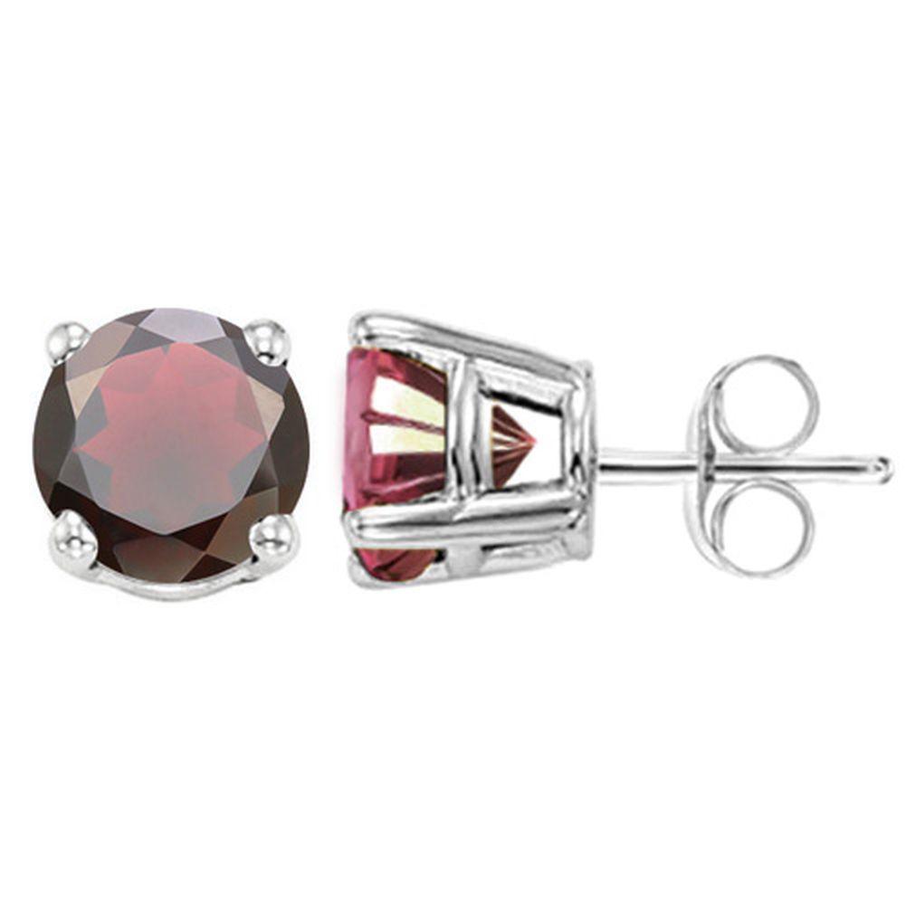 5MM Round Cut Garnet 1.2CTW Stud Earrings in Sterling Silver: In platinum over .925 sterling silver basket mountings with friction backs included. Contains 2 round cut garnet gemstones with excellent color and clarity, approx. 1.2CTW, 5mm each. 1.1g