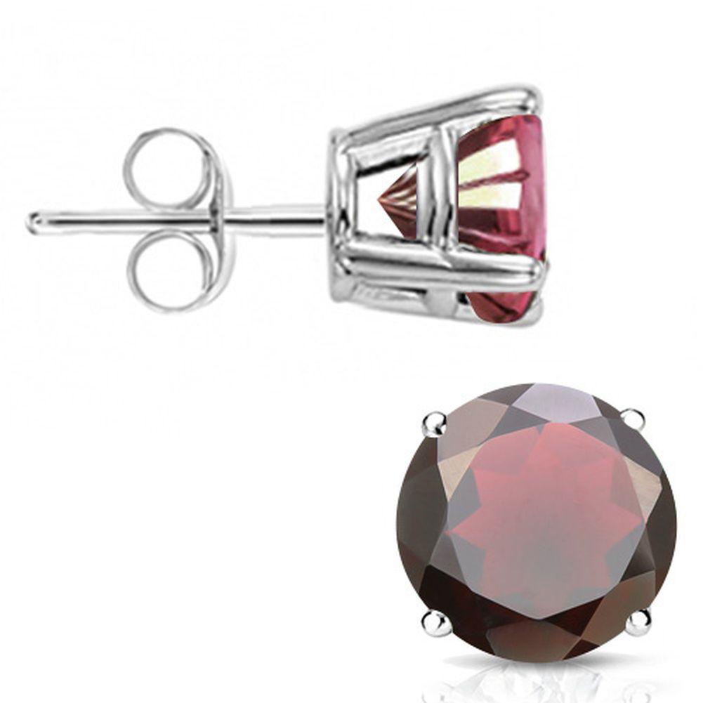 6MM Round Cut Garnet 2CTW Stud Earrings in Sterling Silver: In platinum over .925 sterling silver basket mountings with friction backs included. Contains 2 round cut garnet gemstones with excellent color, approx. 2CTW, 6mm each. 1.5g