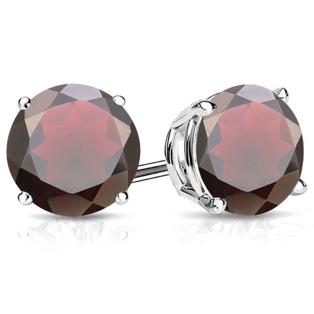10MM Round Cut Garnet 8CTW Stud Earrings in Sterling Silver: In platinum over .925 sterling silver basket mountings with friction backs included. Contains 2 round cut garnet gemstones with excellent color, approx. 8CTW, 10mm each. 3.3g