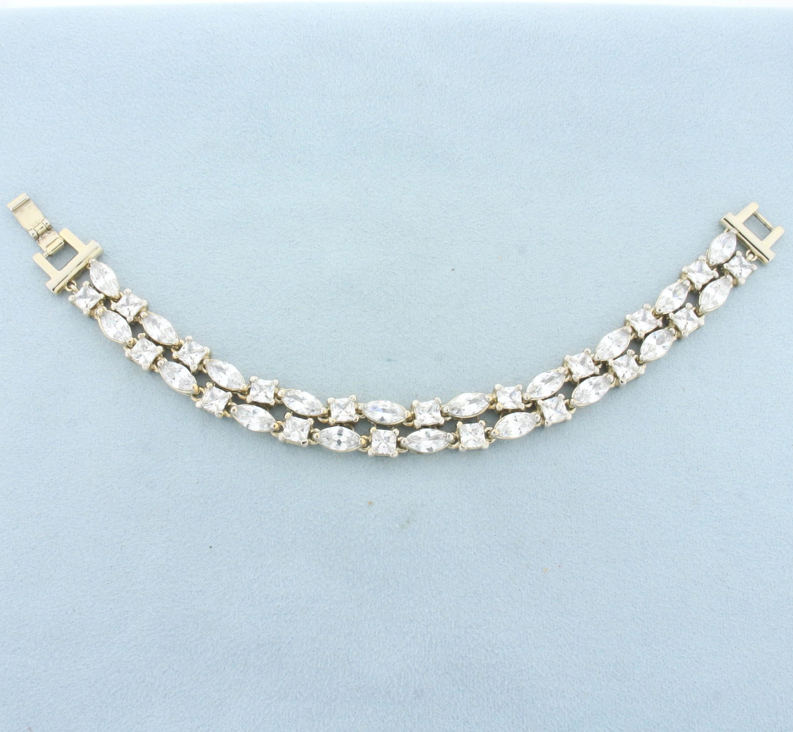 Clarion Pell Princess Grace Of Monaco Simulated Diamond Bracelet: Gold plated. Excellent condition (like new). #48372. 7 inches long, 3/8 inches wide. Includes extension links (1.5inches extra) with original box, papers, manufacture certificate, and box cover.