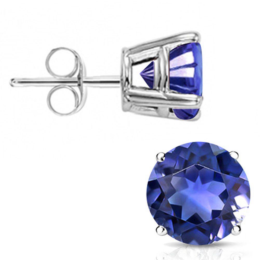 6MM Round Cut Lab Tanzanite 1.8CTW Stud Earrings in Sterling Silver: In platinum over .925 sterling silver basket mountings with friction backs included. Contains 2 round cut lab tanzanite gemstones with excellent color and clarity, approx. 1.8CTW, 6mm each. 1.6g
