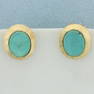 Vintage Turquoise Bezel Set Earrings in 14k Yellow Gold