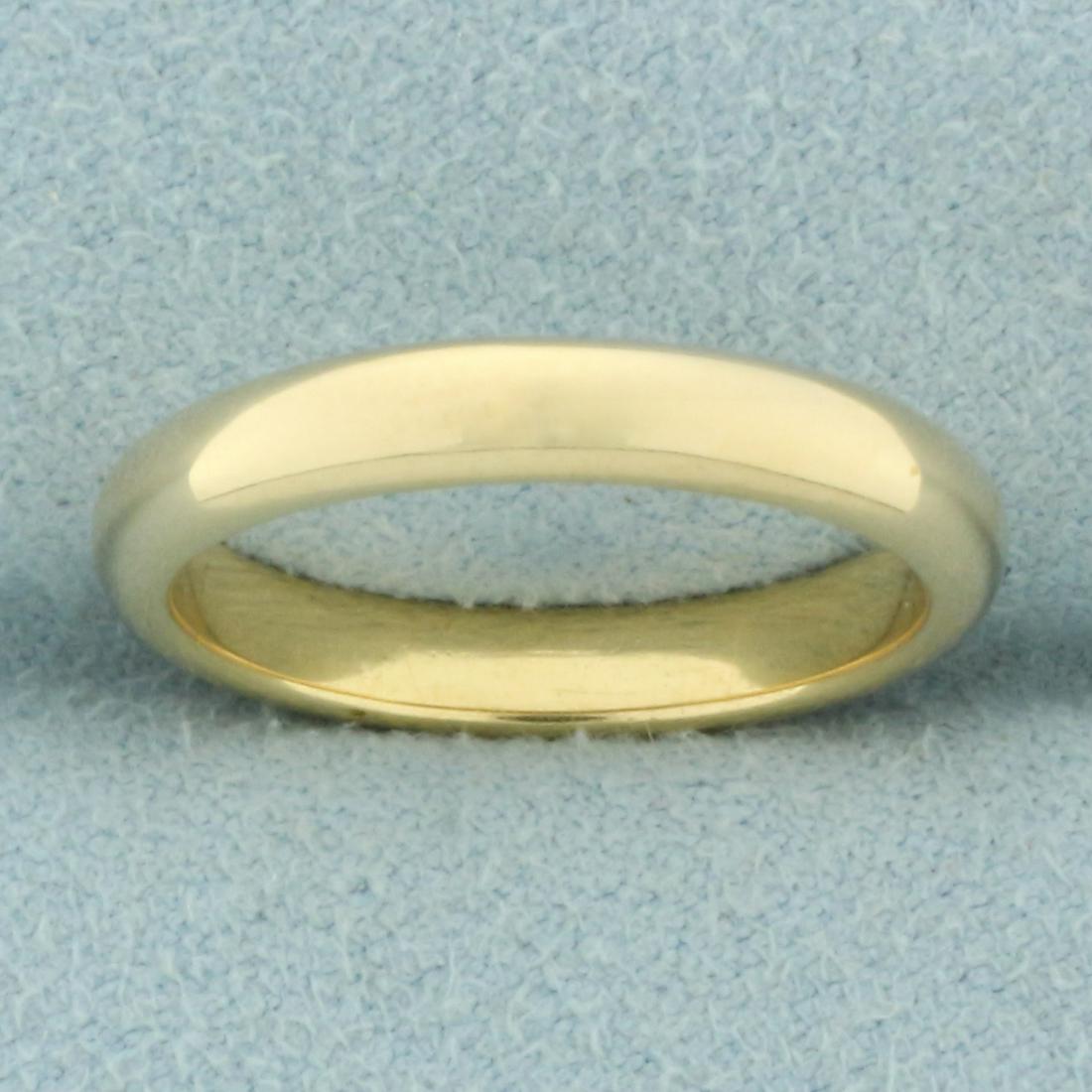 Designer Domed Wedding Band Ring in 18k Yellow Gold: In 18k yellow gold. Made by Heller Bros. 3.25mm wide. Size 6.25. 4.5g.