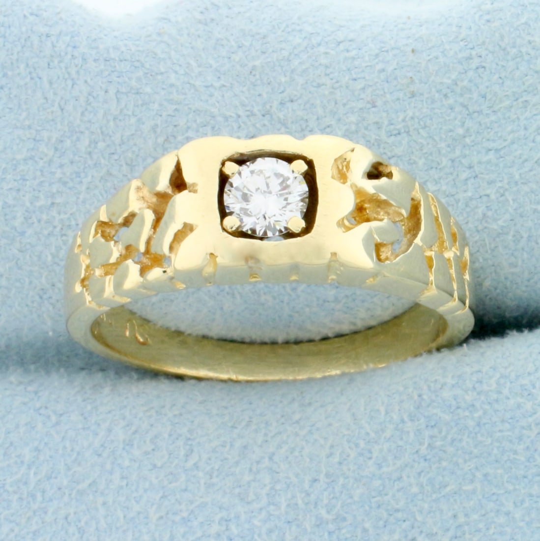 Men's .4ct Solitaire Diamond Ring in 14K Yellow Gold: In 14K Yellow Gold. Contains one high quality .4ct round brilliant cut Diamond, SI1 clarity/H color. Size 11 3/4. 8.1g