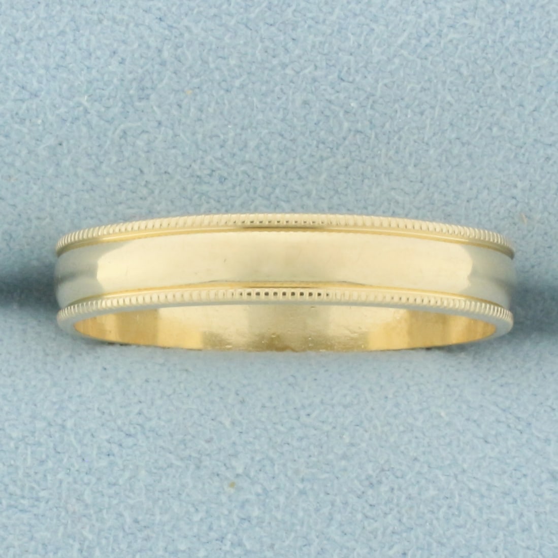 Mens Milgrain Beaded Edge Wedding Band Ring in 14k Yellow Gold: In 14k yellow gold. 4.3mm wide. Size: 10.5. 3.0g.