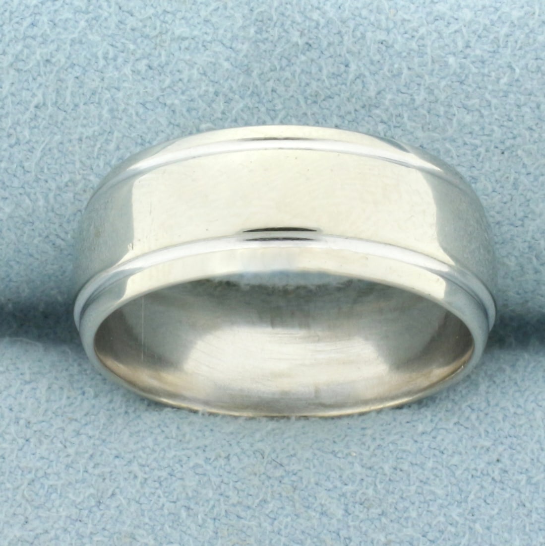 Mens Wedding Band Ring in 10K White Gold: In 10K White Gold. Size 9 1/4, 7.9mm wide. 6.5g.