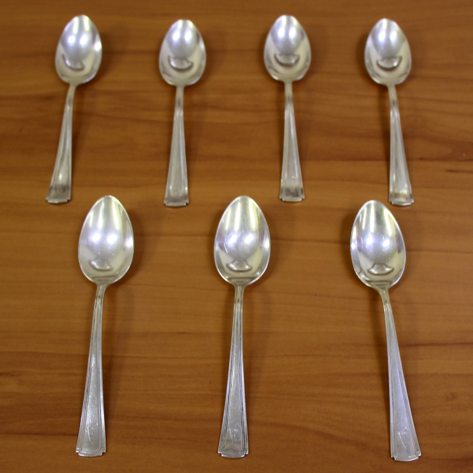 Watson Wentworth Sterling Silver Set of 7 Teaspoons: .925 Sterling Silver. In excellent condition. 5 3/4 inches long. "A" monogram. 162.8g