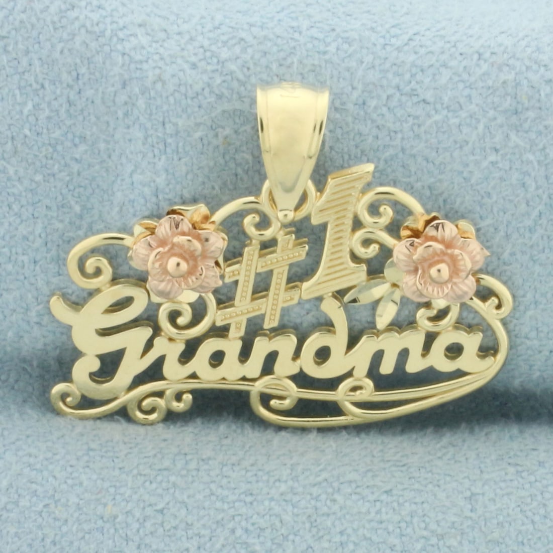 #1 Grandma Pendant in 14k Yellow Gold: In 14k yellow gold. 1 inches by 3/4 inches wide. 1.8g.