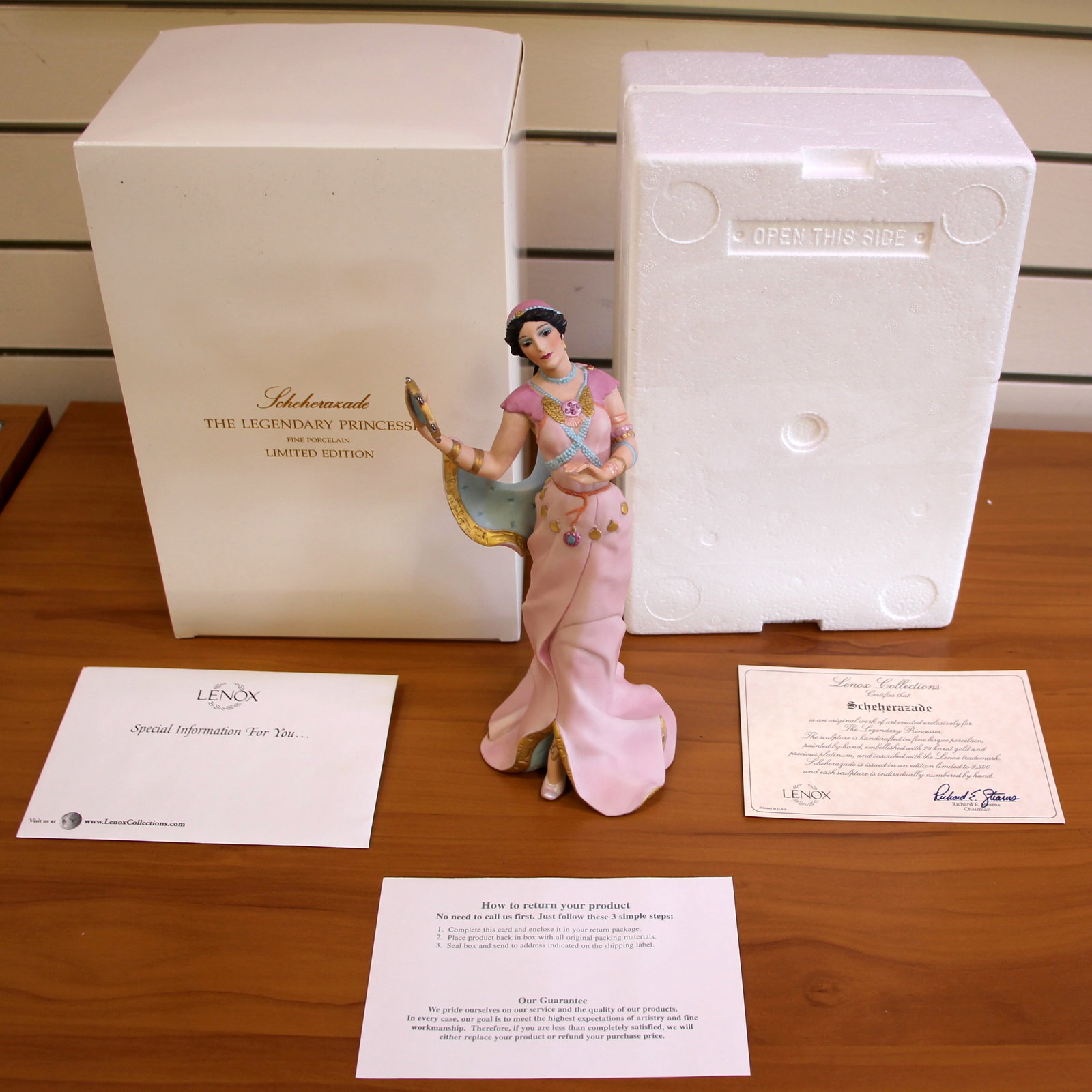 Lenox Scheherazade Fine Porcelain Figurine The Legendary Princesses: Fine Porcelain. 9.5 inches tall, 3.5 inches wide. Limited Edition #8781. No defects, in great condition. Comes with original box as shown in picture.