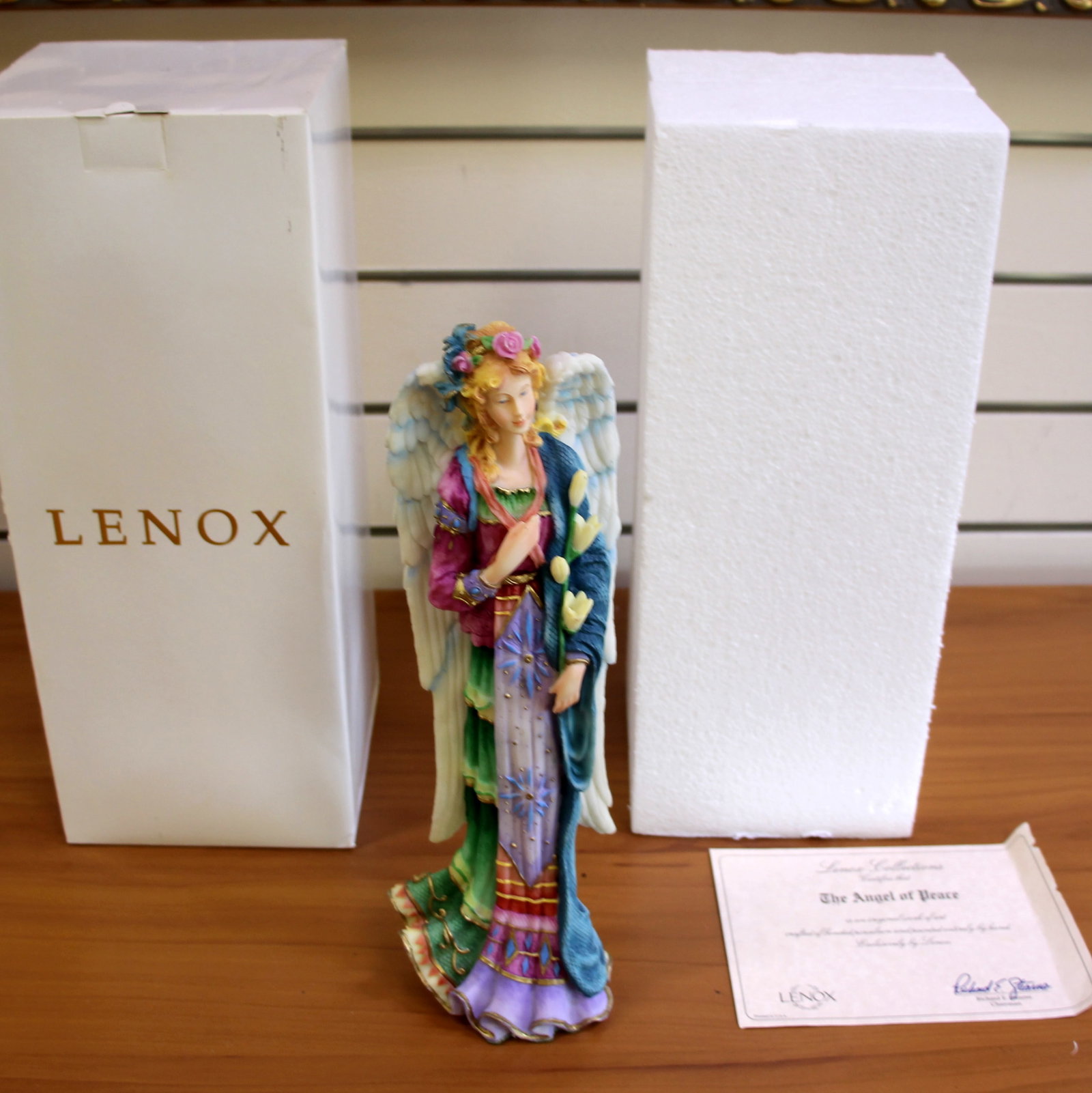 Lenox The Angel Of Peace Fine Porcelain Figurine: Fine Porcelain. 11 1/4 inches tall, 3 1/4 inches wide. No defects, in great condition. Comes with original box as shown in picture.