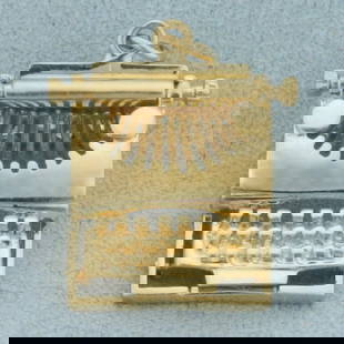 Mechanical 3 D Typewriter Charm or Pendant in 14k Yellow Gold: In 14k yellow gold. Approx. 7/8 inches by 3/5 inches. Ribbon spool spins. 4.8g.