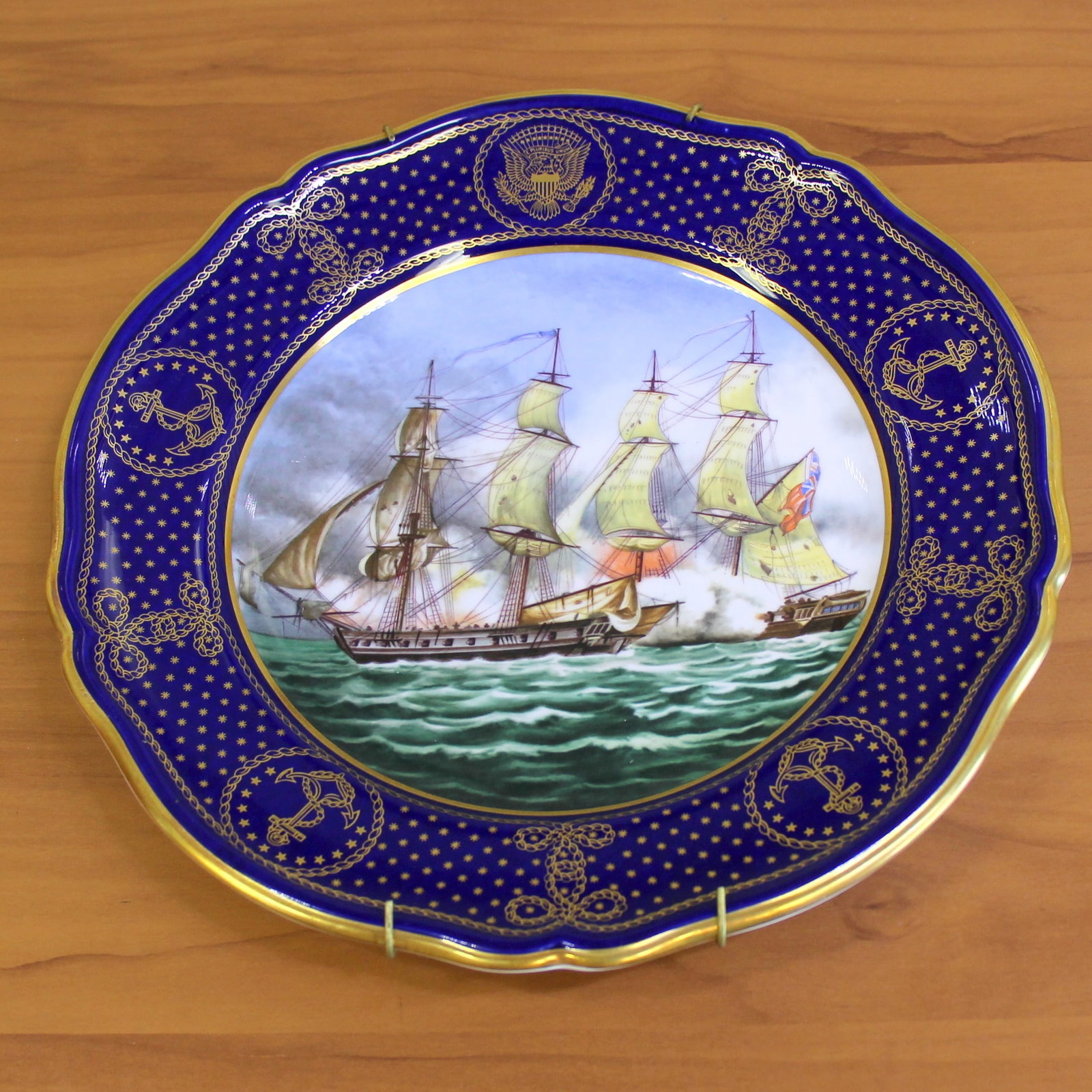 Spode Collectors Plate Naval War of 1812 No. 2: Unites States Maritime Plate Series, Naval Engagements of the War of 1812 No. 2, U.S.S Argus taken by HMS Pelican 14th August 1813. Great condition, no defects.
