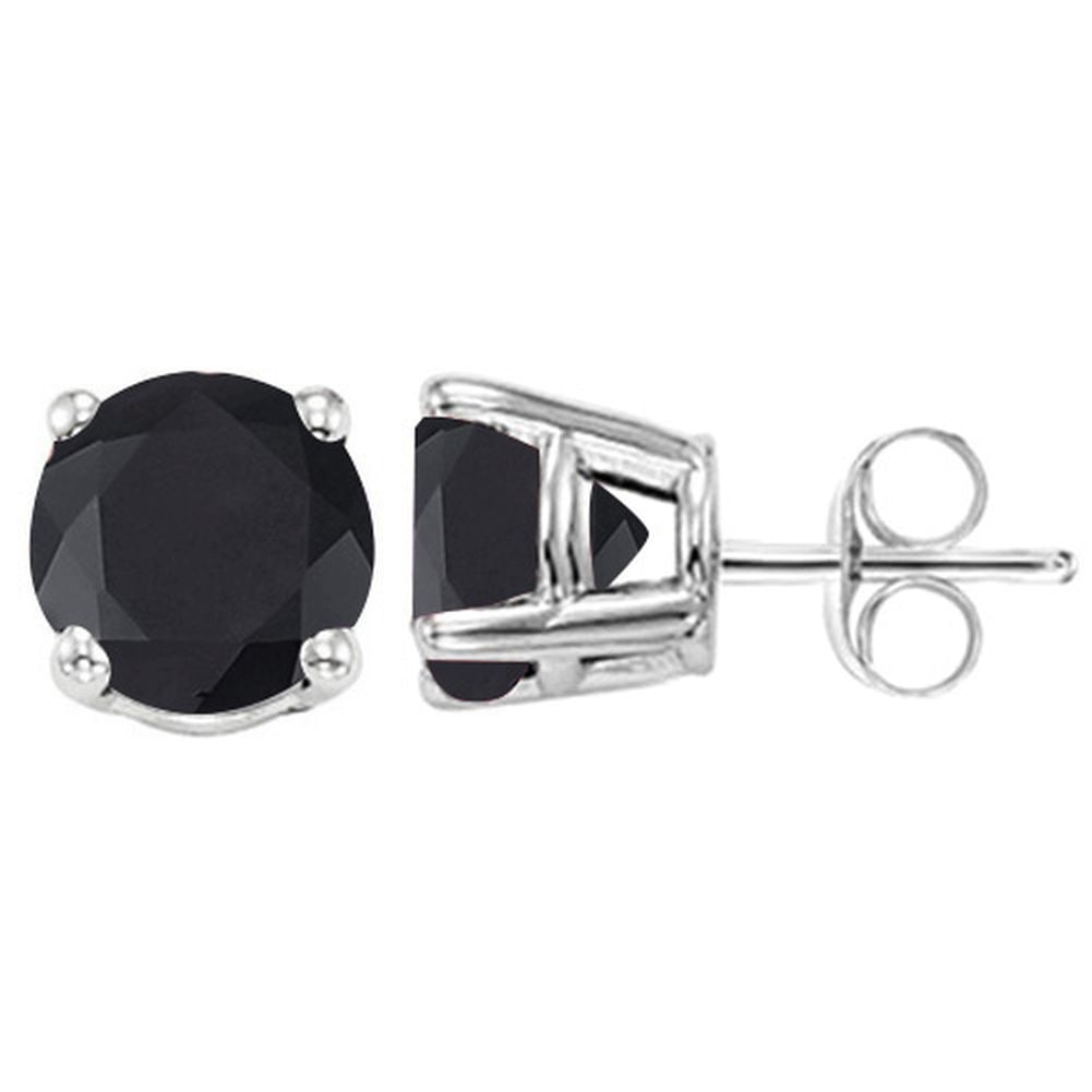 5MM Round Cut Midnight Sapphire 1.3CTW Stud Earrings in Sterling Silver: In platinum over .925 sterling silver basket mountings with friction backs included. Contains 2 round cut genuine midnight sapphire gemstones with deep blue black color, approx. 1.3CTW, 5mm each. 1.0g