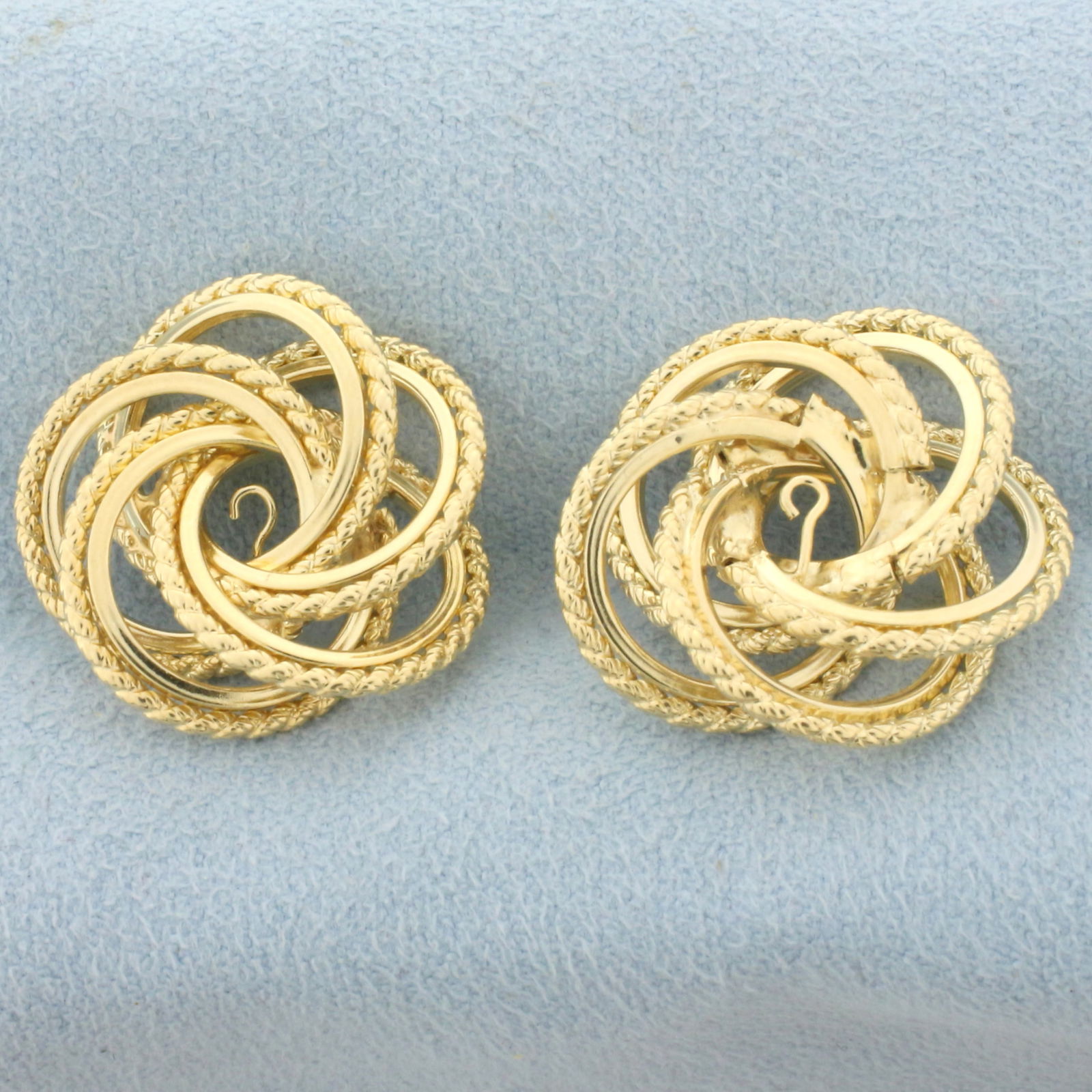 Rope Spiral Design Stud Earring Jackets in 14k Yellow Gold: 14k yellow gold. 3/4 inch diameter. Made to put stud earrings into to give new look. 5.4g.