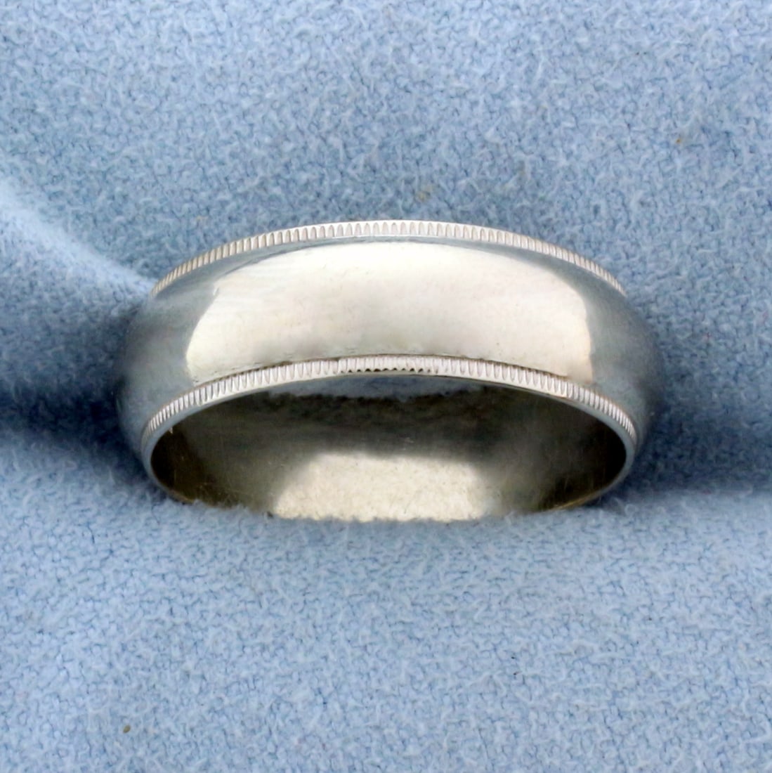 Mens Beaded Edge Milgrain Wedding Band Ring in 14K White Gold: In 14K White Gold. 6.6mm wide. Size 9 1/4. 6.0g