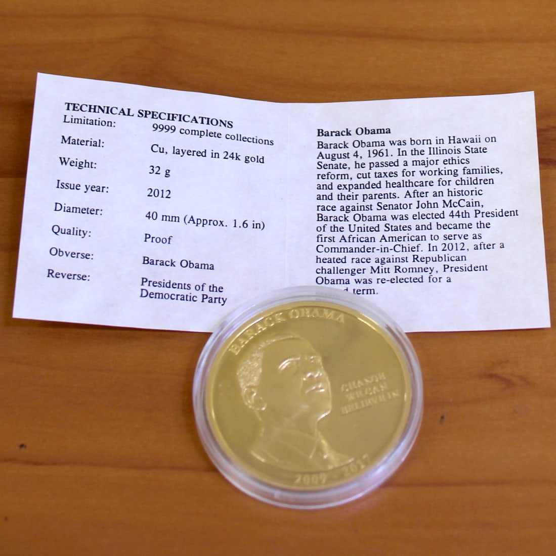 American Mint Dwight Eisenhower Commemorative Presidential Coin: Plated in 24k gold. Comes with docs and holder.