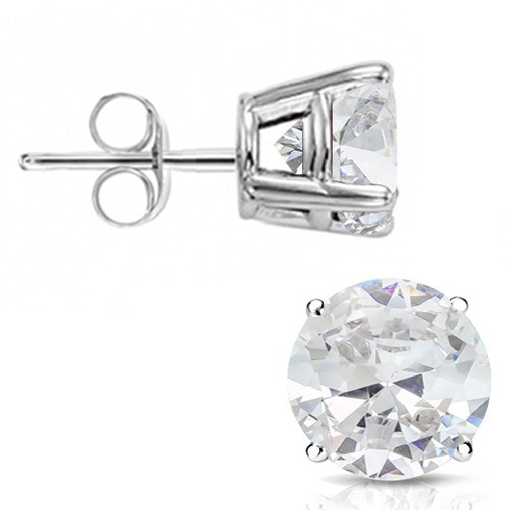 6MM Round Cut White Topaz 2CTW Stud Earrings in Sterling Silver: In platinum over .925 sterling silver basket mountings with friction backs included. Contains 2 round cut white topaz gemstones with bright white color, approx. 2CTW, 6mm each. 1.4g