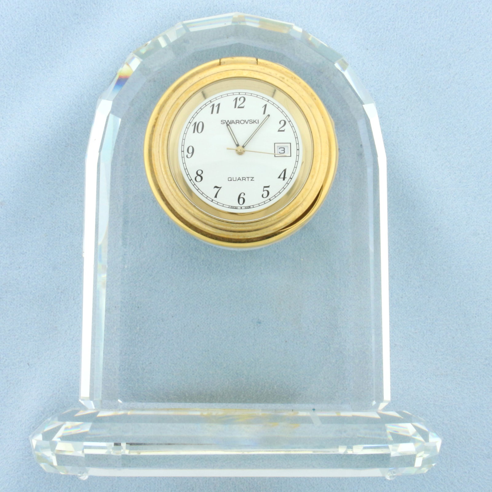 Swarovski Colosseum Crystal Clock: 4 1/8 inches tall. Quartz movement. Retired in 1992. New battery.