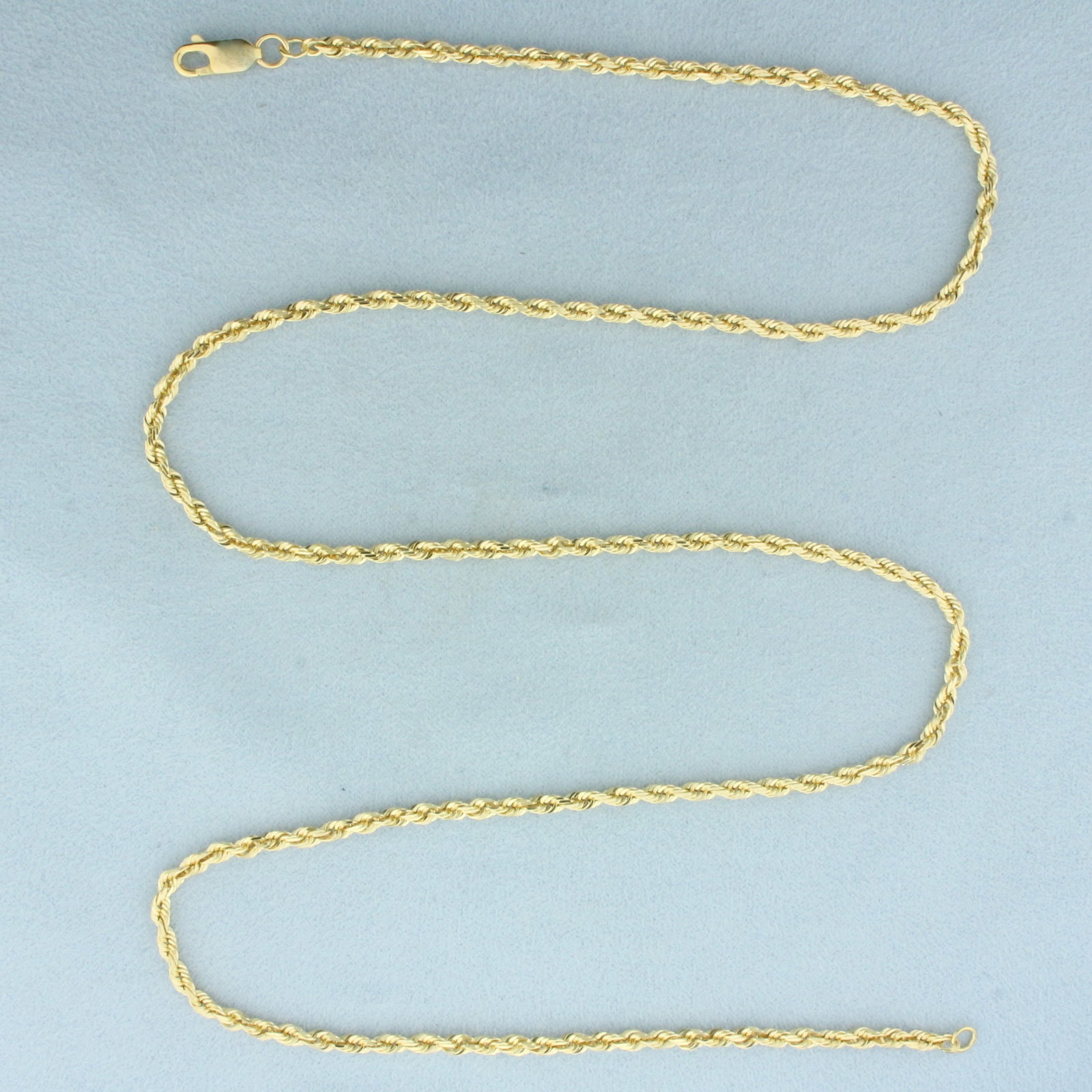 Mens 24 Inch Rope Link Chain Necklace in 14k Yellow Gold: In 14k Yellow Gold. 24 inches long. 2.4mm wide. Lobster clasp. 15.4g.