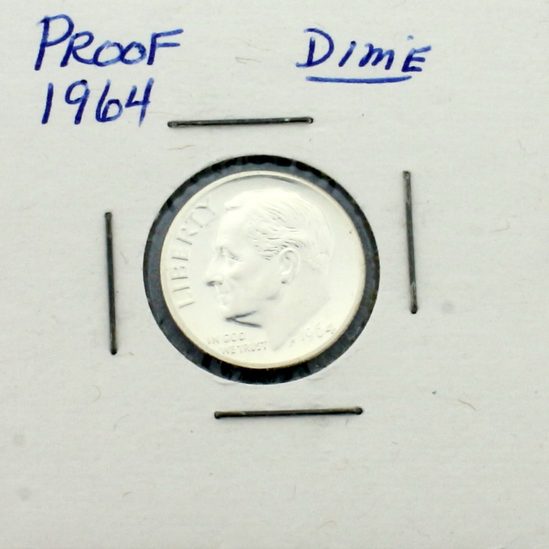 1960 to 1964 90% Silver Proof Roosevelt Dime: One coin from 1961-1964. Proof Dime, 90% Silver. Set in cardboard case.