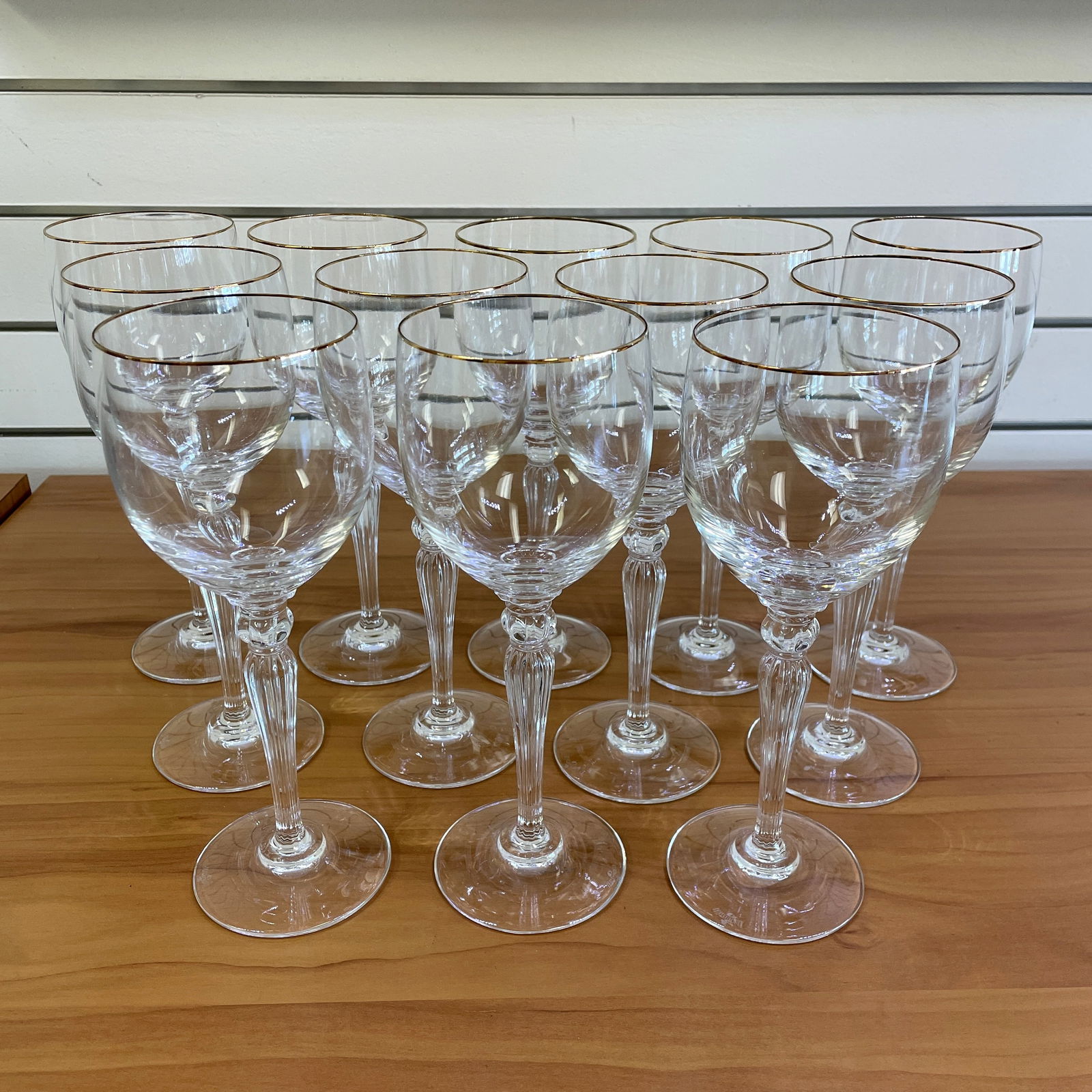 Waterford Carelton Gold Crystal Water Goblets Set of 12: Excellent condition. Twelve water goblets 8.5 inches. Waterford acid etch mark on bases.