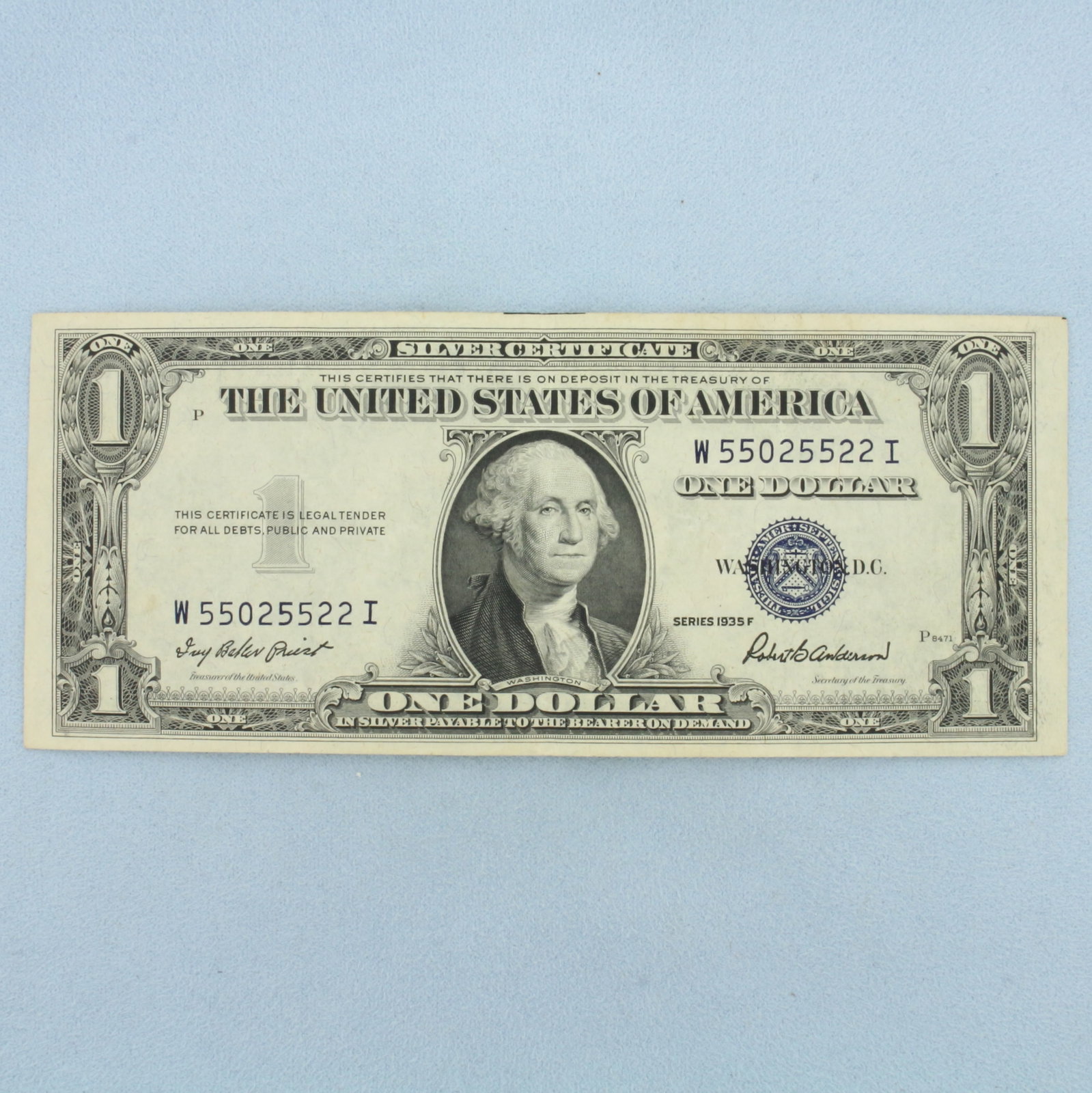 1935 or 1957 $1 Uncirculated Silver Certificate Blue Seal Bill: $1 One Dollar Silver Certificate banknote with a blue seal, uncirculated condition. No rips or tears on note, uncirculated condition.