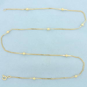 21 Inch Ball Bead Link Bar Necklace in 14k Yellow Gold