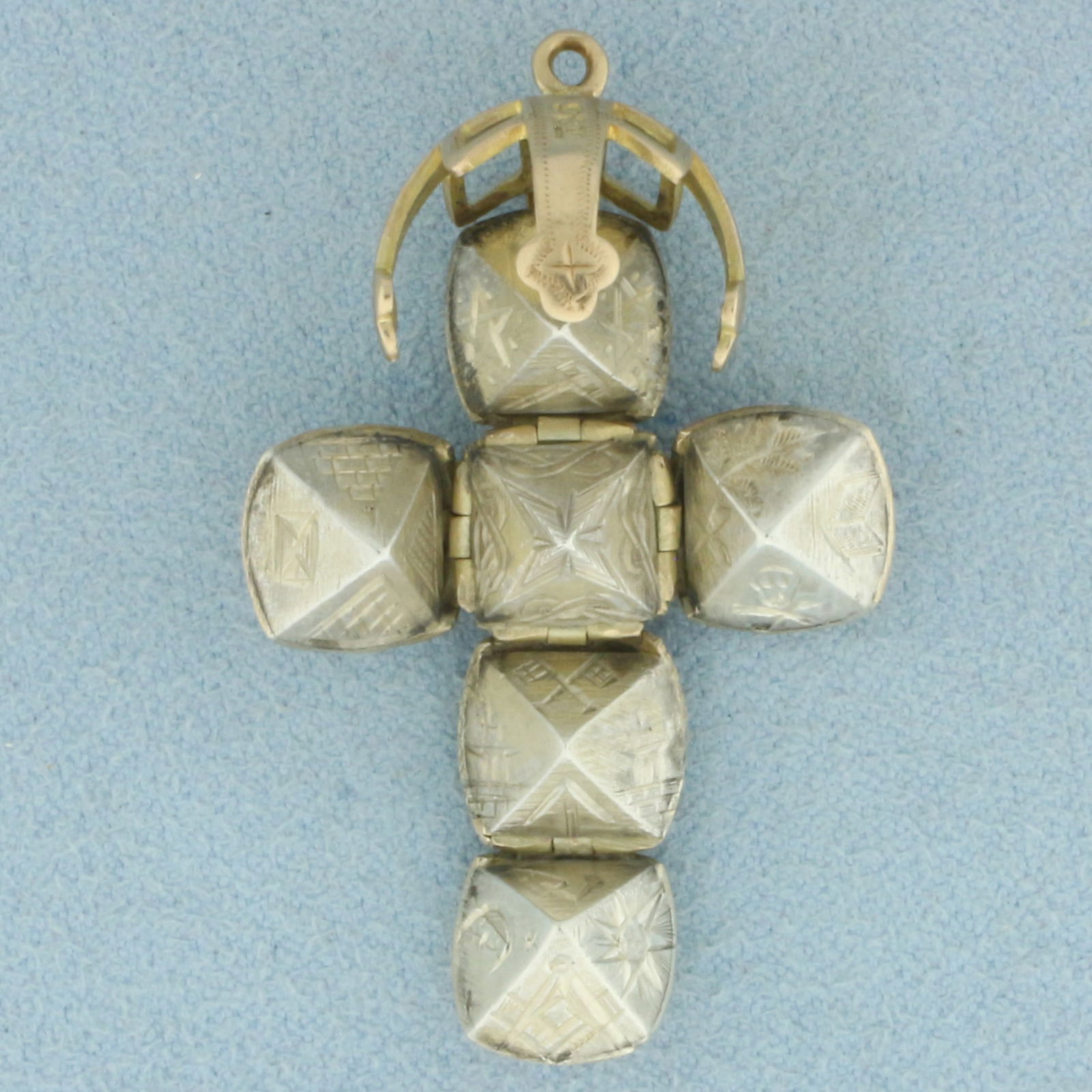 Vintage Masonic Orb Cross Charm or Pendant in 9k Yellow Gold and Sterling Silver (1 of 4)