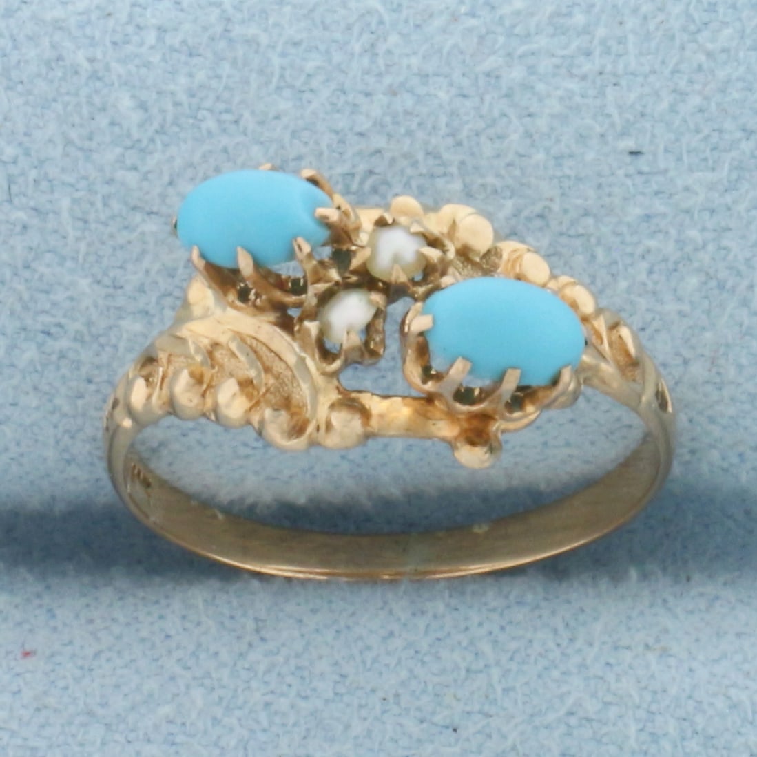 Vintage Persian Turquoise and Seed Pearl Ring in 10k Yellow Gold (1 of 4)