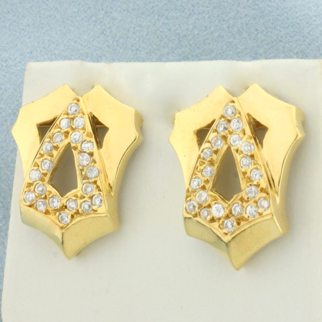 Unique Abstract Designer CZ Earrings in 18k Yellow Gold (1 of 2)