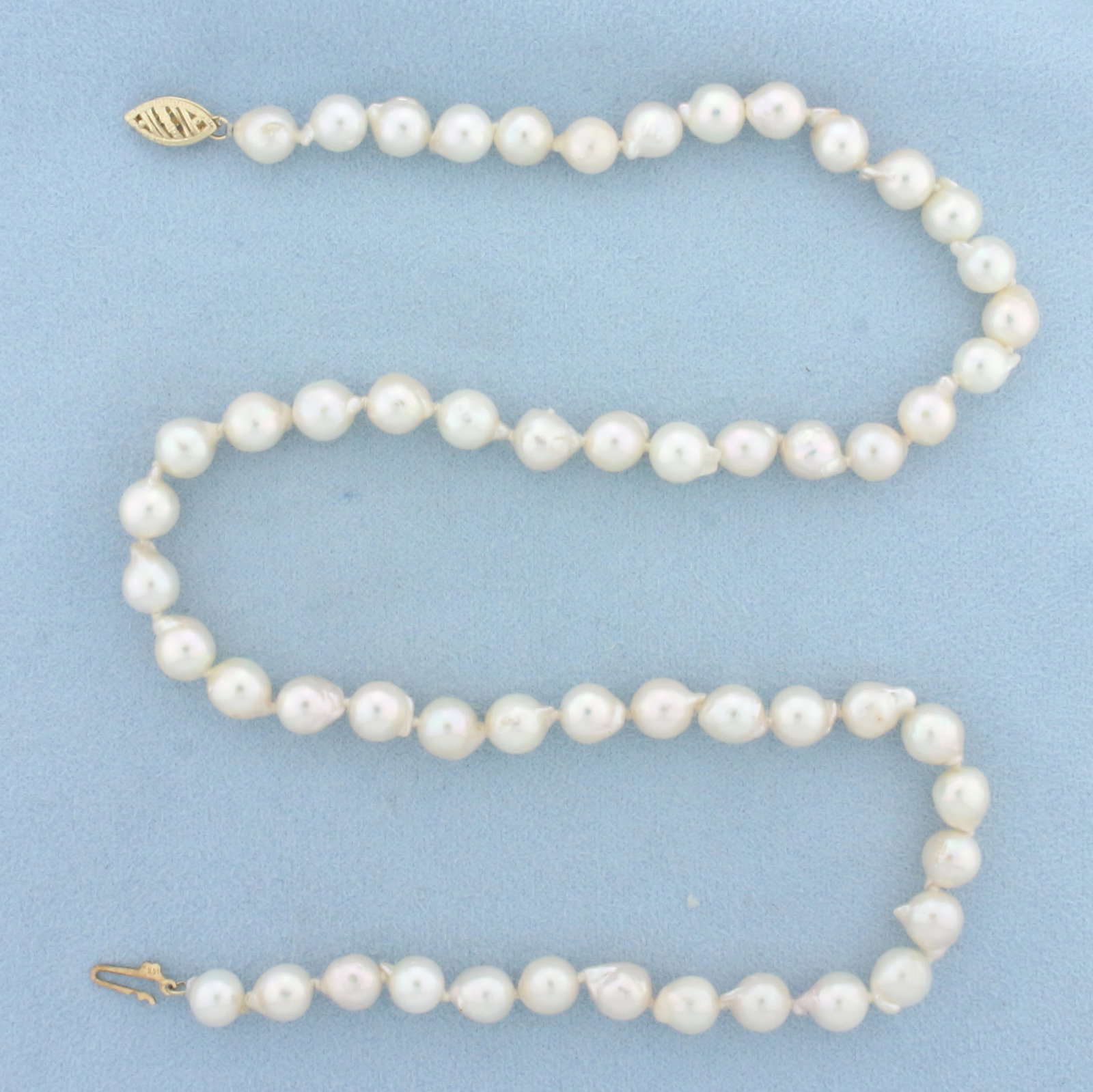 Cultured Baroque Akoya Pearl Strand Necklace with 14k Yellow Gold Filigree Clasp (1 of 2)