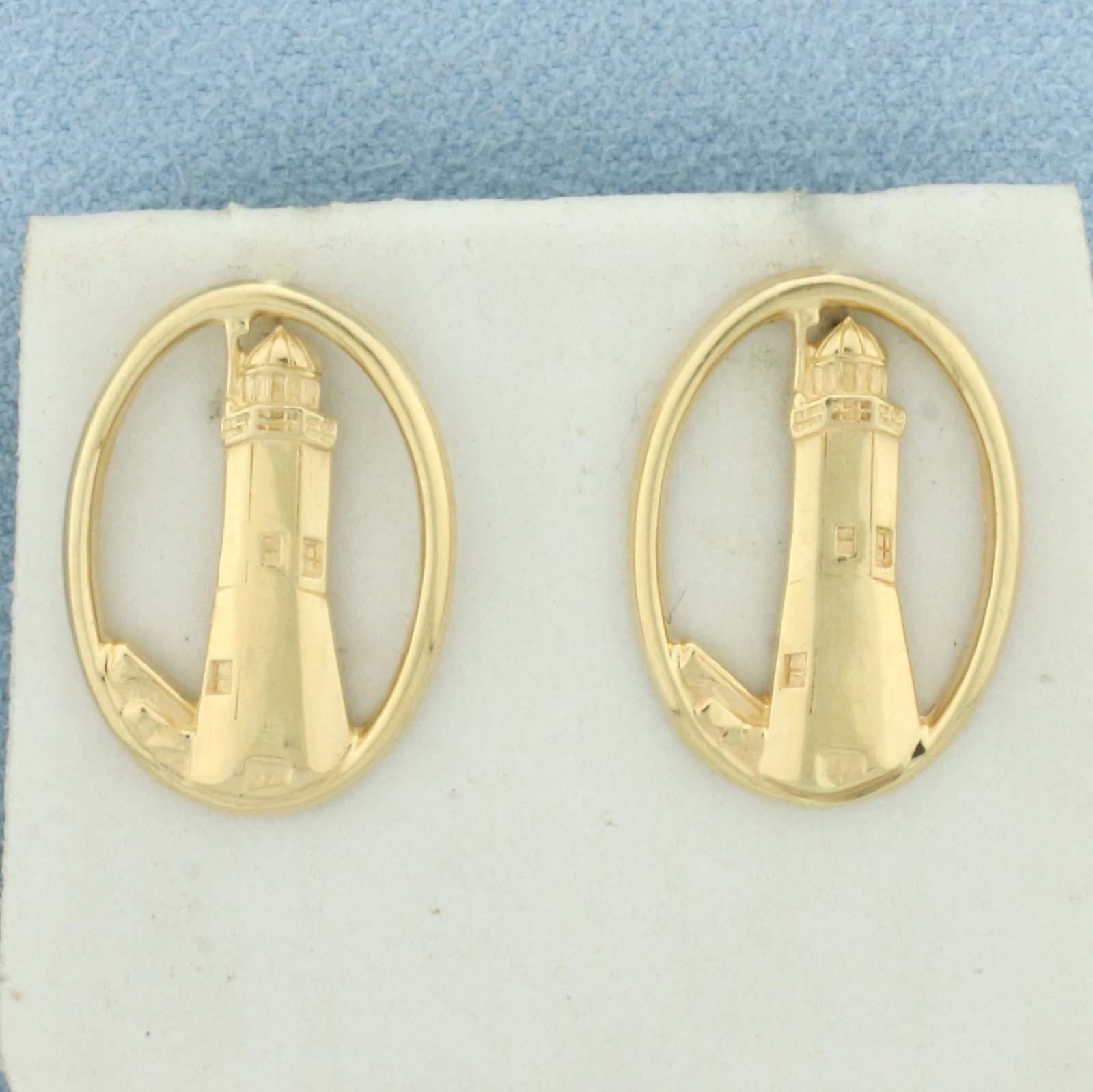 Lighthouse Nautical Button Earrings in 14k Yellow Gold (1 of 2)