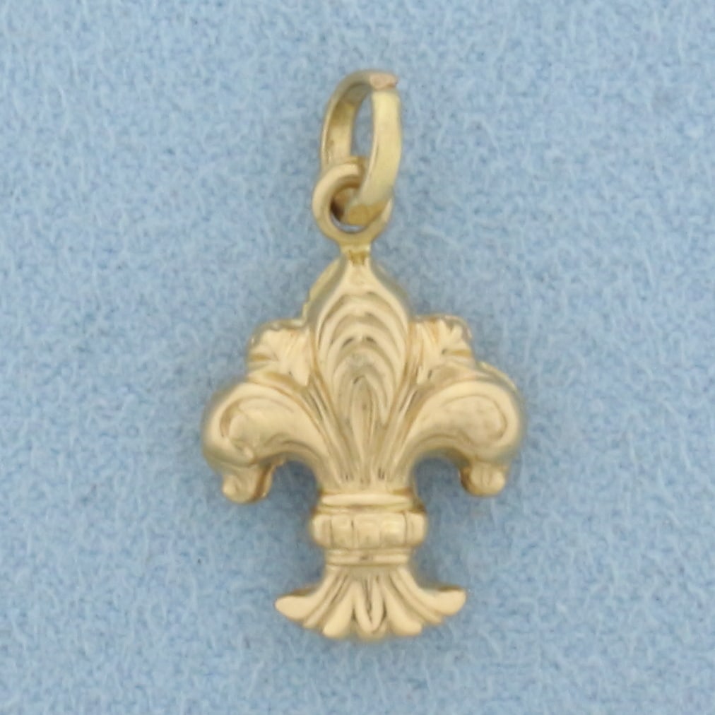 Fleur De Lis Charm or Pendant in 18k Yellow Gold: In 18k Yellow Gold. 3/4 inch long. 1/2 inch wide. 1.4g.