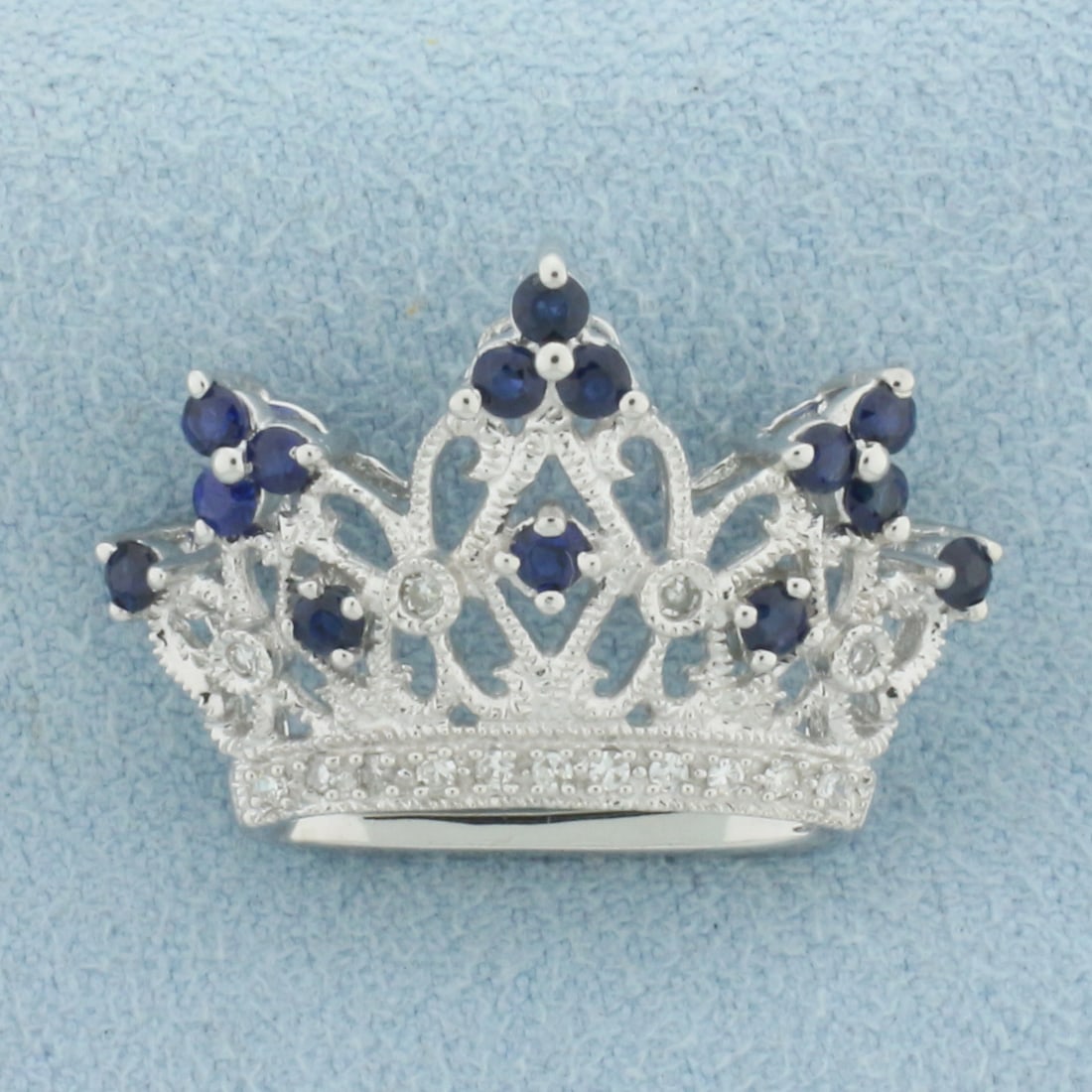 Sapphire and Diamond Royal Crown Pendant in 14k White Gold (1 of 3)