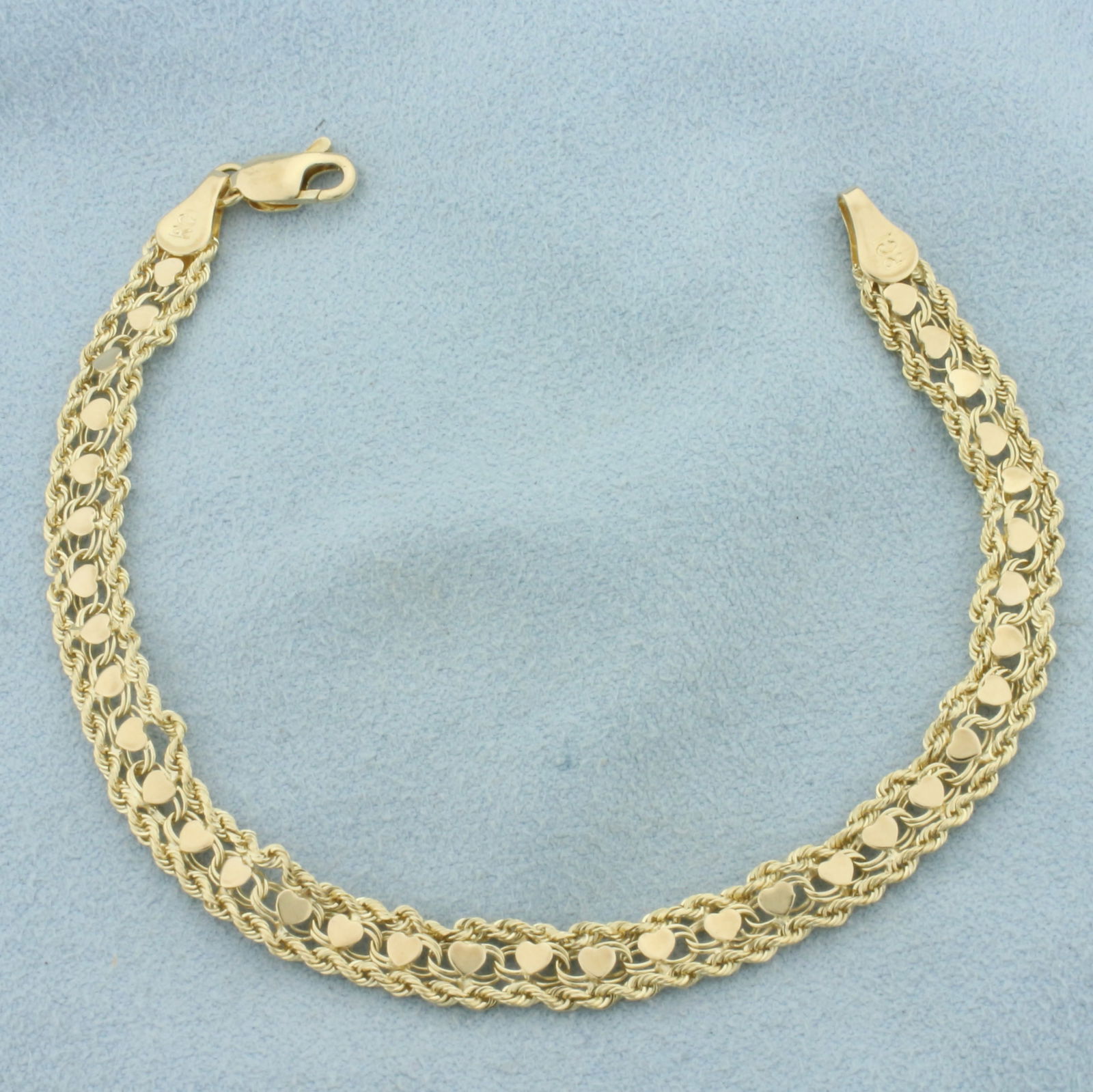 Double Rope Heart Link Bracelet in 10k Yellow Gold (1 of 2)