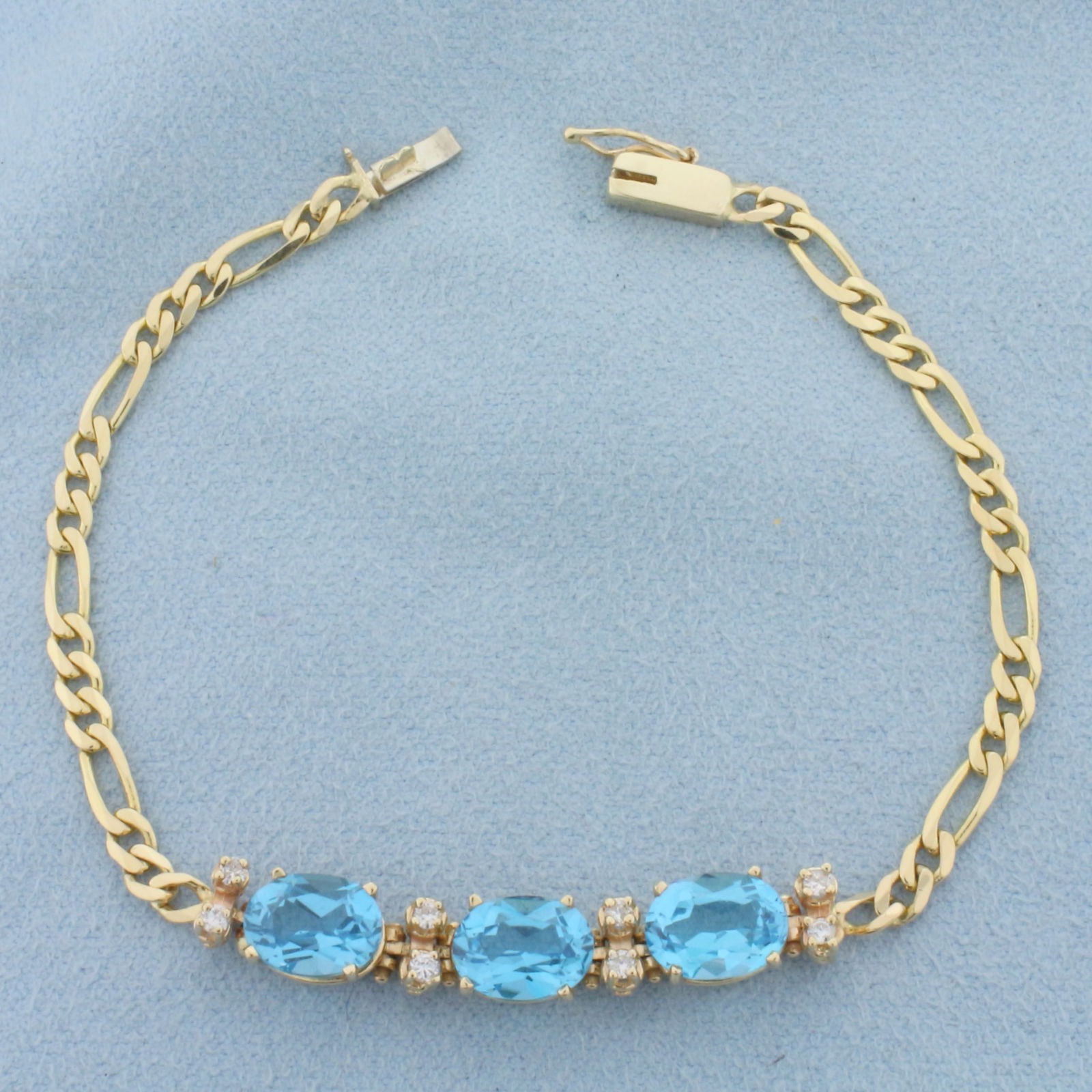 Swiss Blue Topaz and Diamond Figaro Bracelet in 14k Yellow Gold (1 of 2)