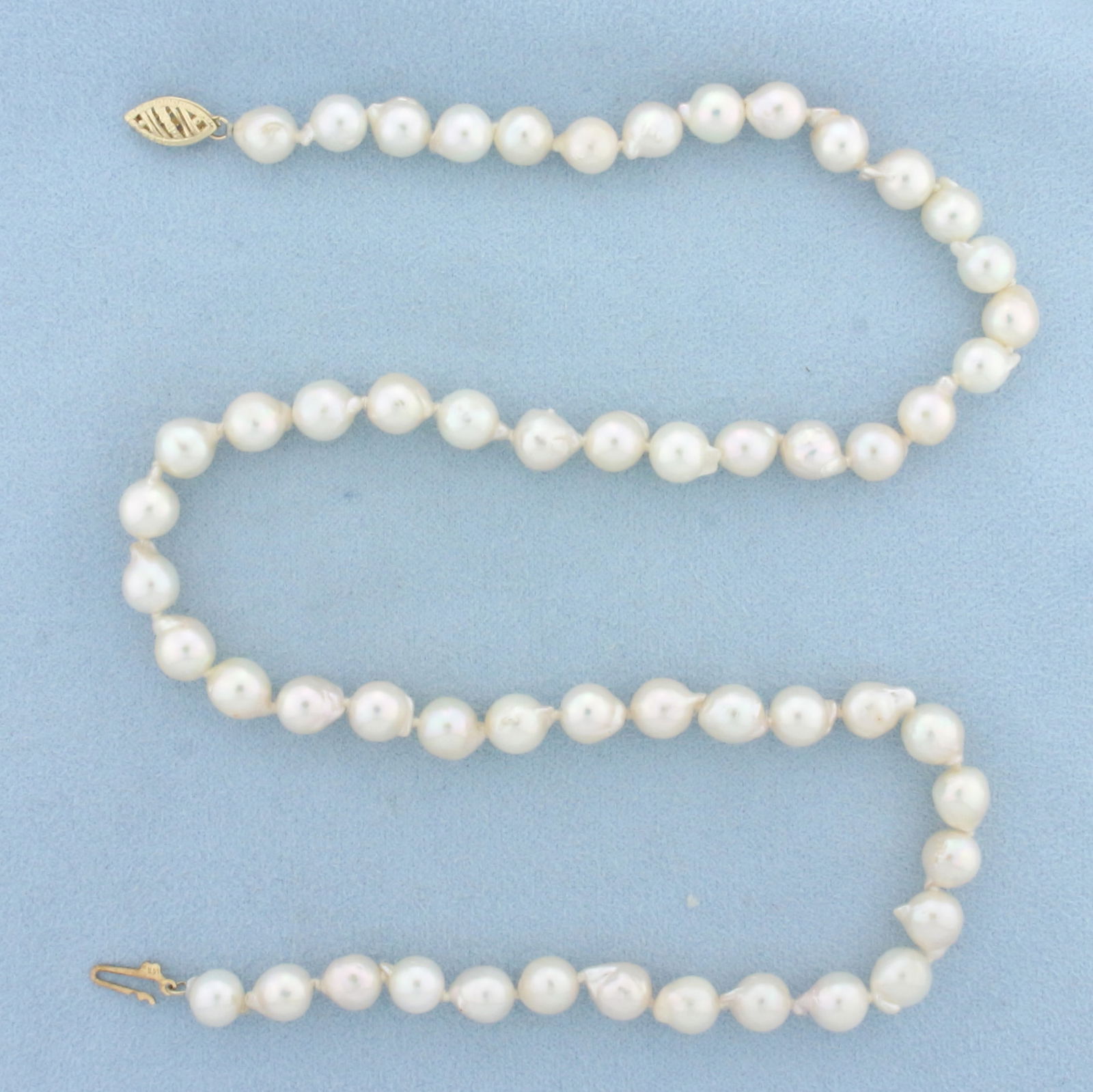Cultured Baroque Akoya Pearl Strand Necklace with 14k Yellow Gold Filigree Clasp (1 of 2)