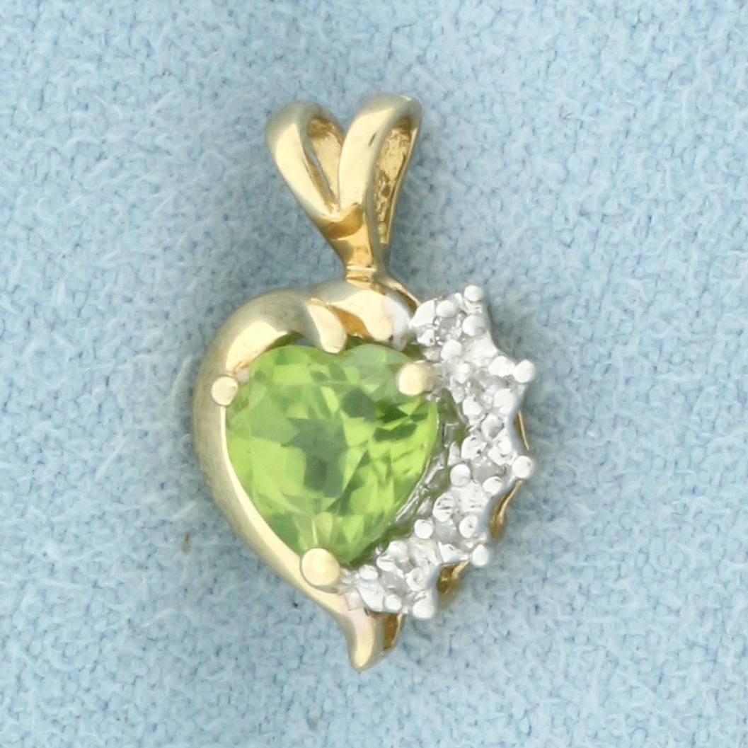 Heart Peridot and Diamond Pendant in 14k Yellow Gold (1 of 2)