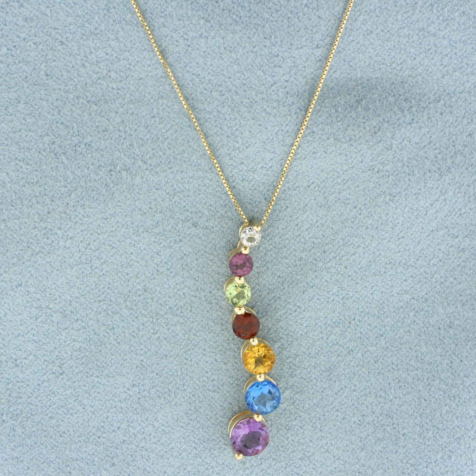Rainbow Gemstone Journey Necklace in 14k Yellow Gold (1 of 2)