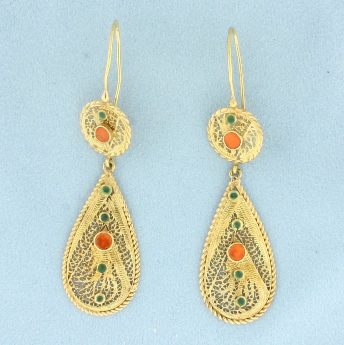 Enamel Dangle Earrings in 21k Yellow Gold (1 of 2)